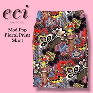 ECI Red and Pink Pencil Skirt Knee-Length for Casual‎ Night Out